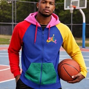 Nike Air Jordan Zip-up Bold Retro Colorblock Y2K Paint Splatter Hoodie SMALL